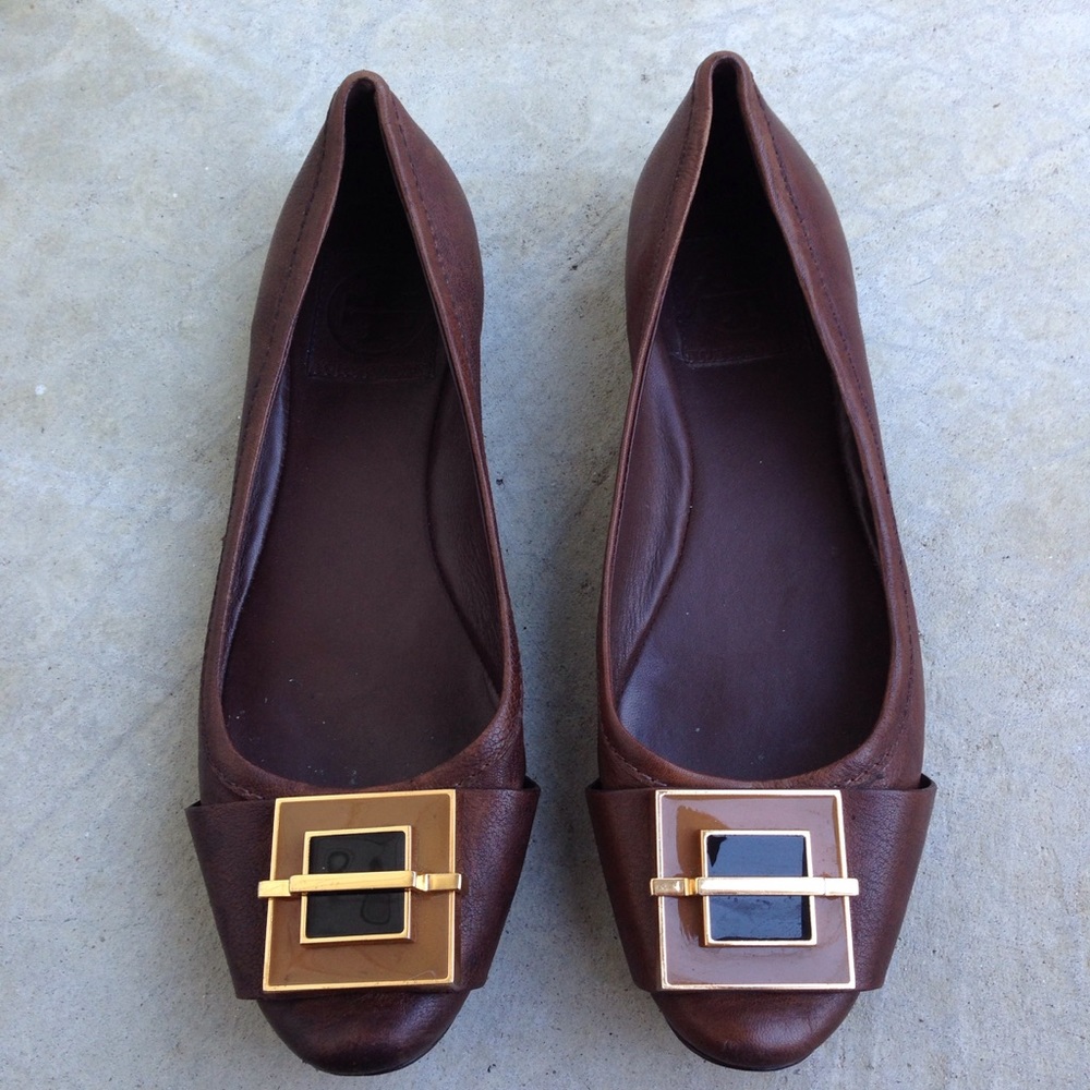 Tory Burch Brown Ballet Flats Buckle Shoes 7